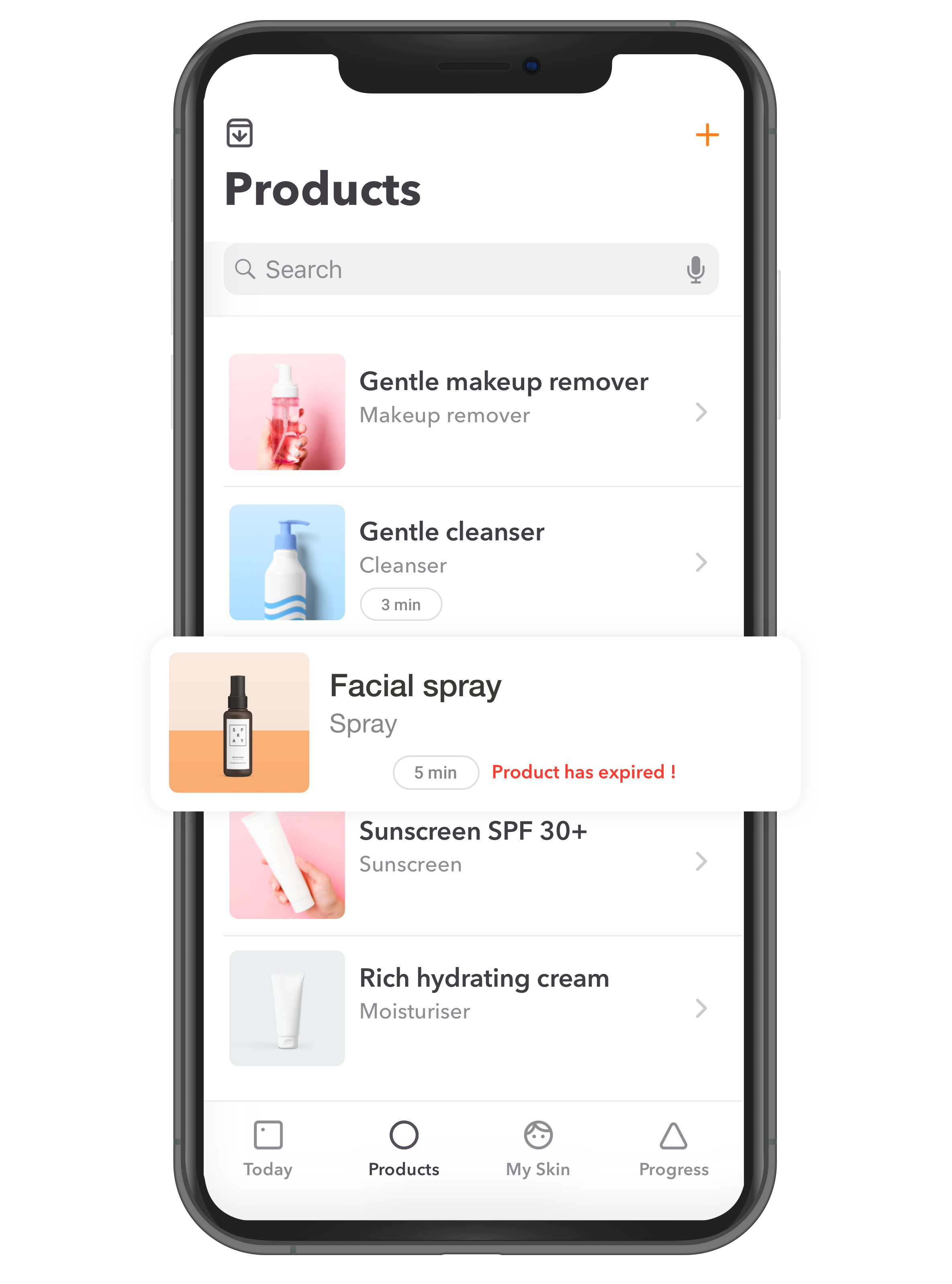 BasicBeauty app screen with cosmetic products.